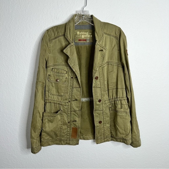 Holding Horses Jacket Anthropologie Small Women Green Military Army Cinching C1 - Picture 1 of 9